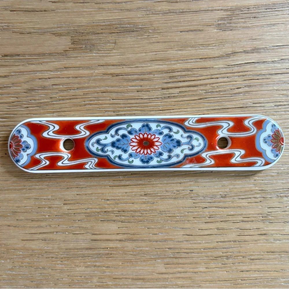 Decorative Japanese Ceramic Drawer Pull with Red and Blue Pattern Belwith 1985